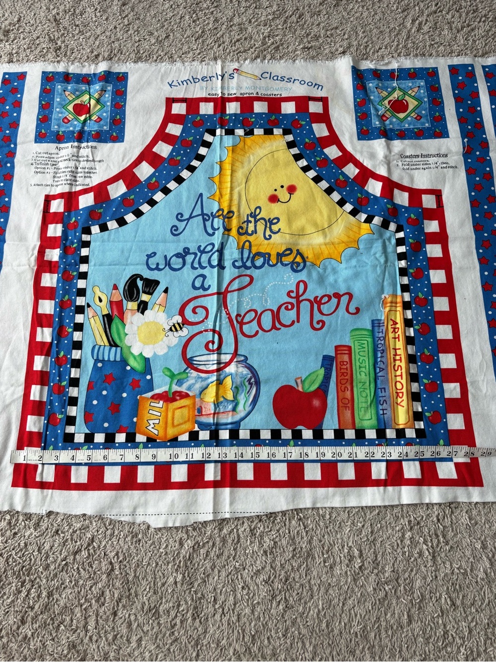 Vintage Elementary Teacher Apron Kimberly Montgomery Pattern School Fabric Color